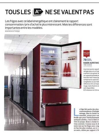 海尔冰箱囊获比利时Achats“最佳产品”第1、2名
