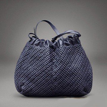 BV 2010秋冬墨蓝色PONZA羊皮挎包抽口包桶包抽绳包女士手袋