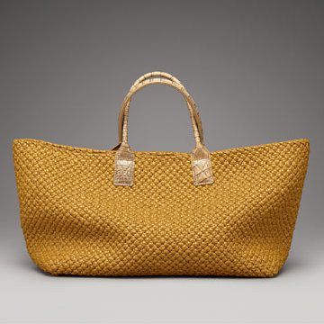 黄色编织手拎包