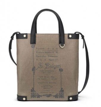 1910 Collection褐色印花帆布黑色水牛软皮手提包