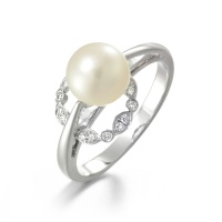 18K 白色黃金珍珠戒指