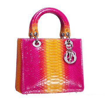 2011春夏新款桃红色搭配黄色拼皮蟒蛇皮女士手提包