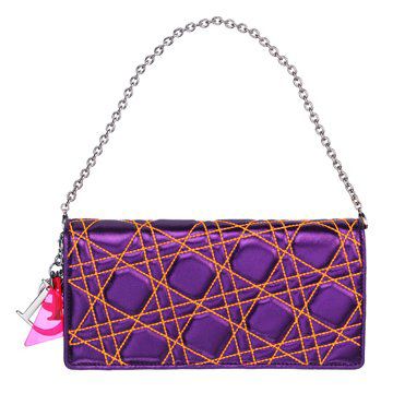 荧光紫绗缝羊皮手提包