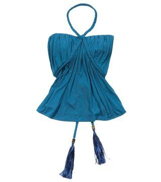 织绳流苏饰缥蓝色抹胸衣