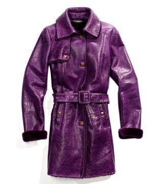 紫色皮革和毛皮内衬风衣