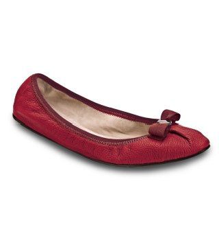 红色皮革平底芭蕾鞋