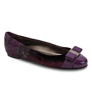 蝴蝶结饰紫色布面平底鞋