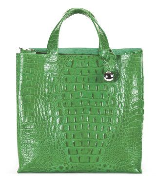 绿色鳄鱼纹牛皮购物袋