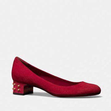 酒红色麂皮平底鞋
