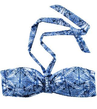 扭结系带式蓝色纹案泳衣
