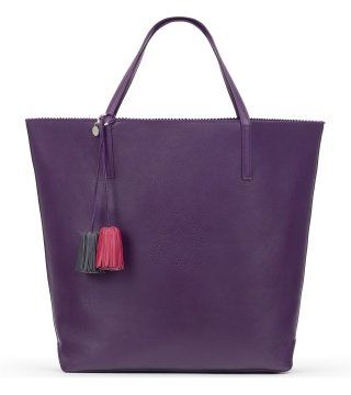 流苏饰紫色皮革购物袋