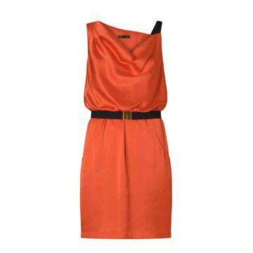橘红色无袖连衣裙