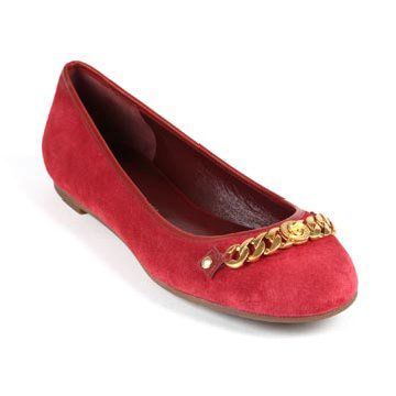 红色麂皮平底鞋