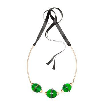 绿色圆珠缎带项链