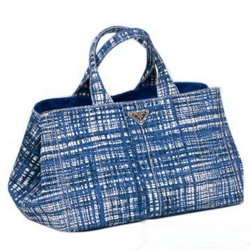 2011年春夏皇室蓝色TWEEBLUE D花纹麻纤维双手柄三角金标女士手袋购物袋