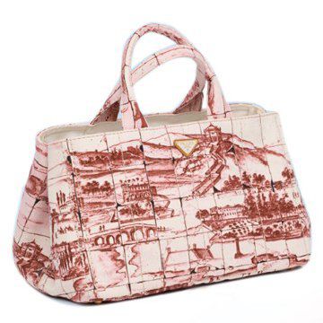 2011年春夏酒红色风景花纹麻纤维双手柄女士手袋购物袋