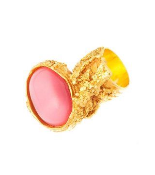 粉橙色卵圆形半宝石戒指