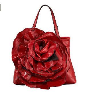 红色闪亮玫瑰花饰手提包